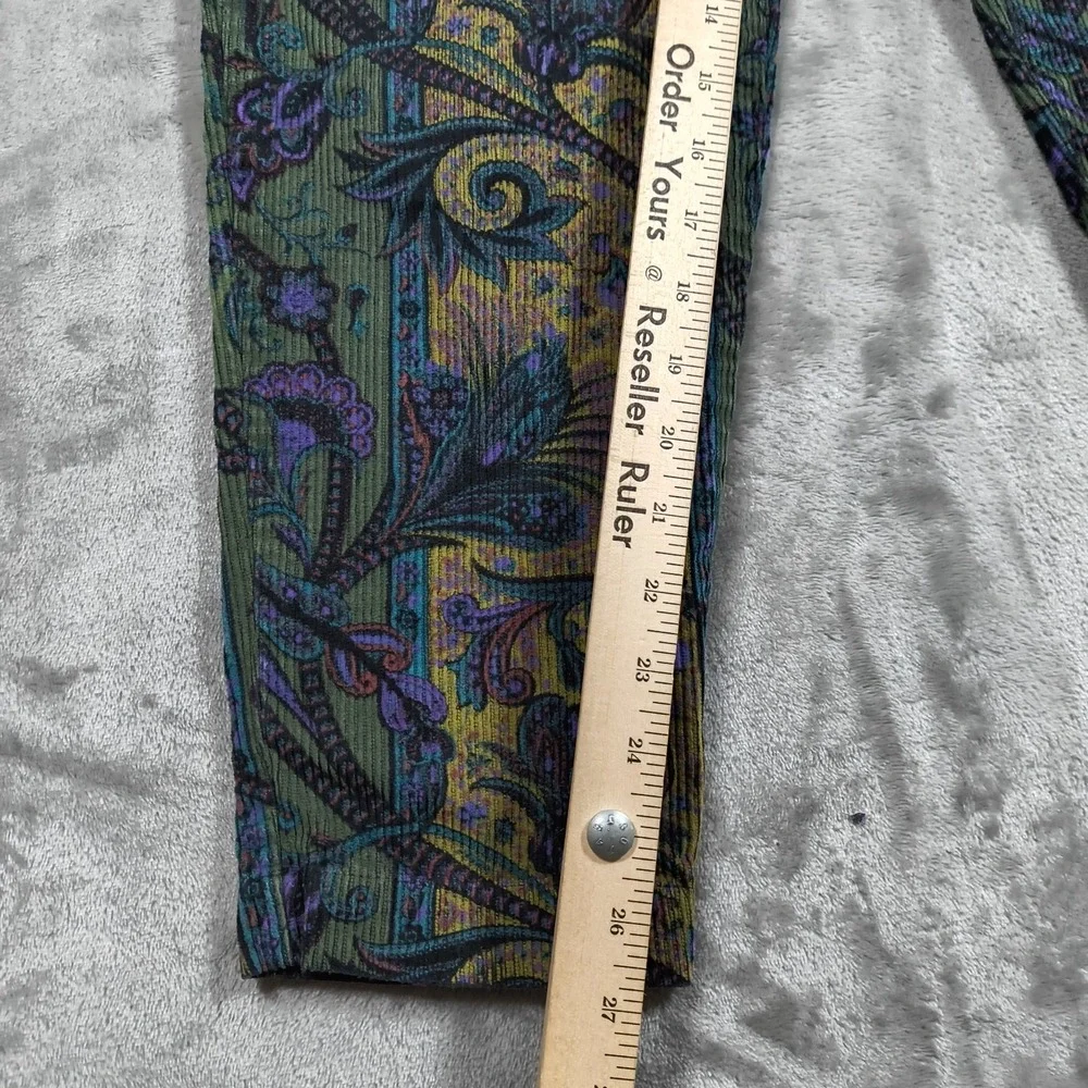 Vintage The Limited Boho Pants Womens 4 Green Paisley Corduroy High Waist Floral